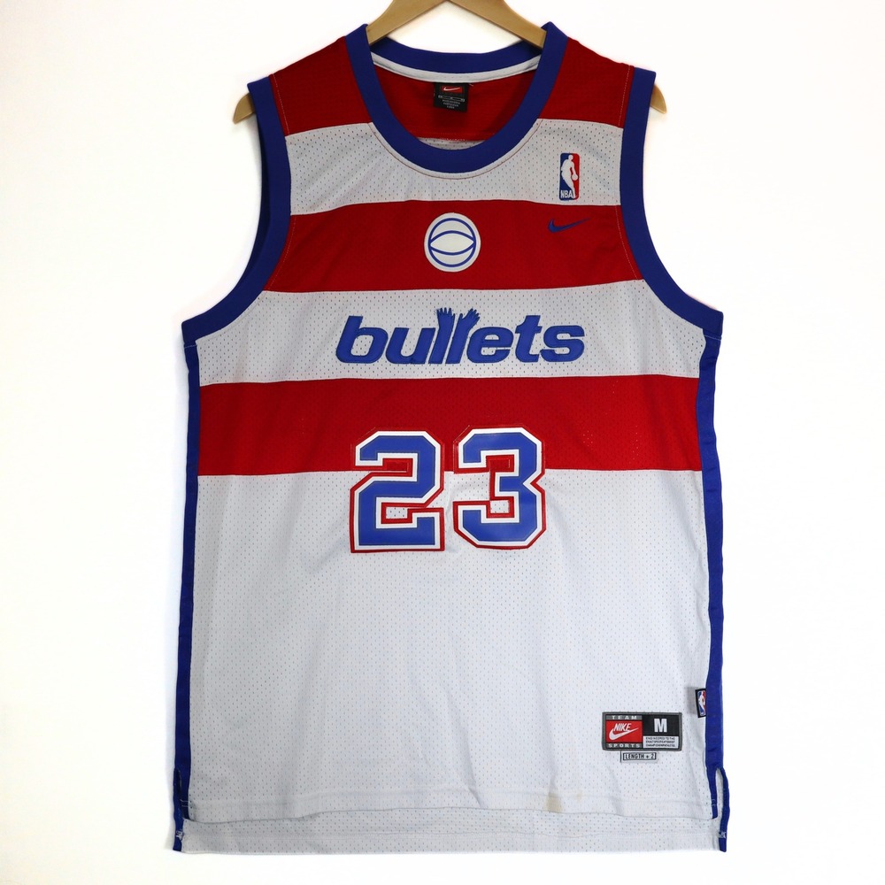 Vintage Nike Basketball Jersey Mens Medium White Jordan 23 Bullets Striped  NBA